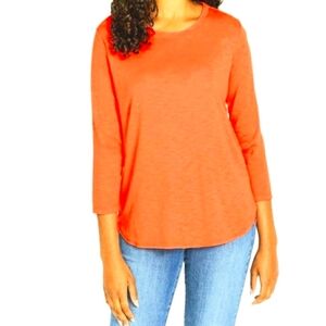 Kirkland Signature Cotton Slub Top Ladies XL Orange/Coral 3/4 Sleeves Crewneck
